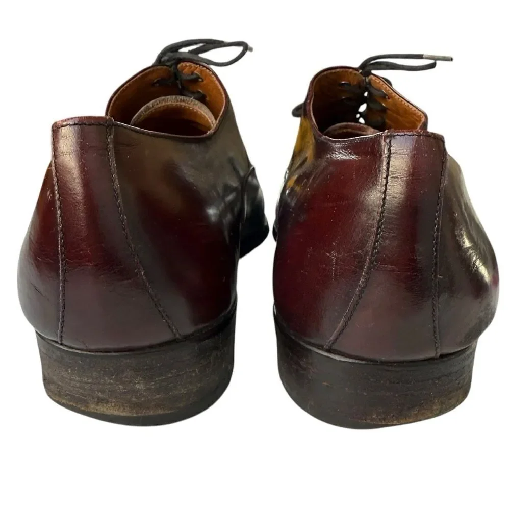 Leather Cap Toe Lace Up Oxford Dress Shoe Men’s Size 10 D Bordeaux Made in Italy